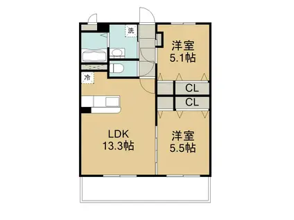 HALELEA小池原(2LDK/1階)の間取り写真