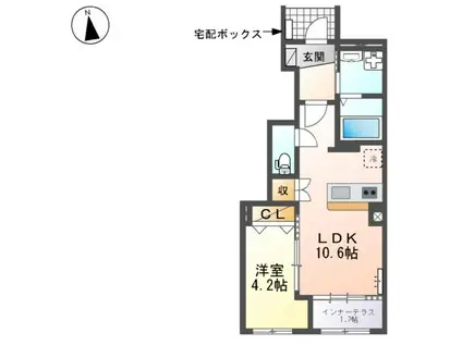 ヒルズ スペース(1LDK/1階)の間取り写真