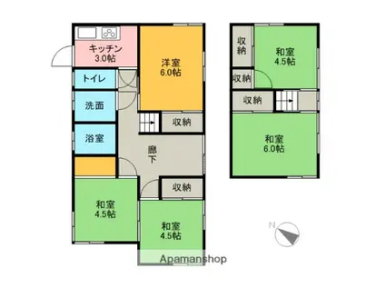 日豊本線 吉富駅(福岡) 徒歩30分 2階建 築45年(5K)の間取り写真