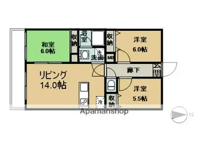 ロイヤルハイツ別府(3LDK/4階)の間取り写真