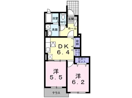 ソレアードⅡ(2DK/1階)の間取り写真