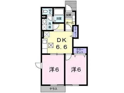 SKYパレットA(2DK/1階)の間取り写真