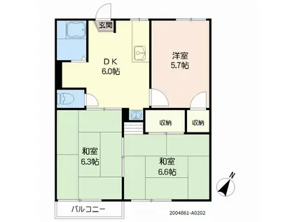 グリーンプラザ鶴見 A棟(2DK/2階)の間取り写真