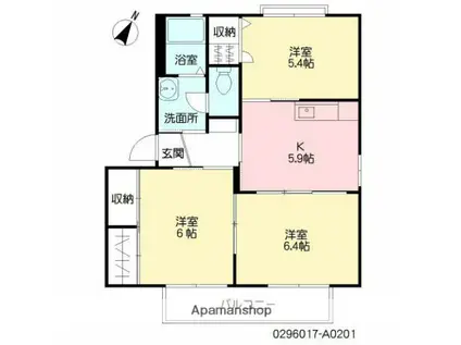 ヒルサイドテラス(2LDK/2階)の間取り写真