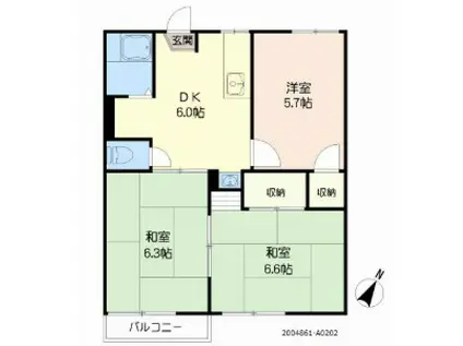 グリーンプラザ鶴見 A棟(2DK/2階)の間取り写真