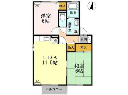 シャトレー日出(2LDK/2階)の間取り写真