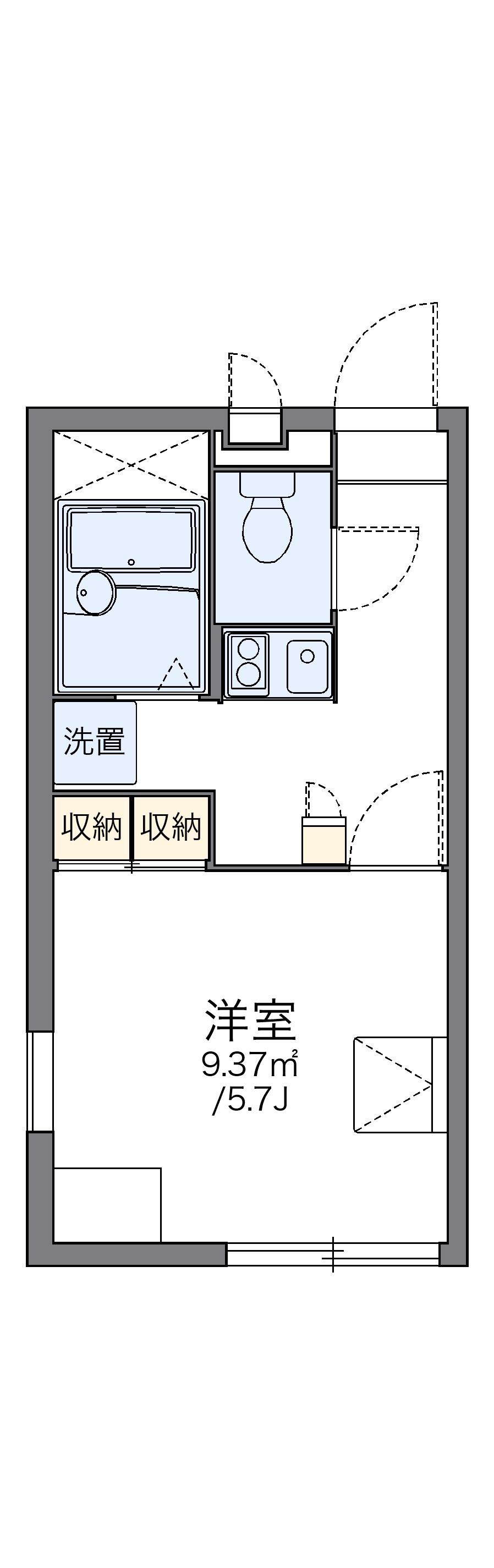 レオパレスSⅠ(1K/1階)の間取り写真