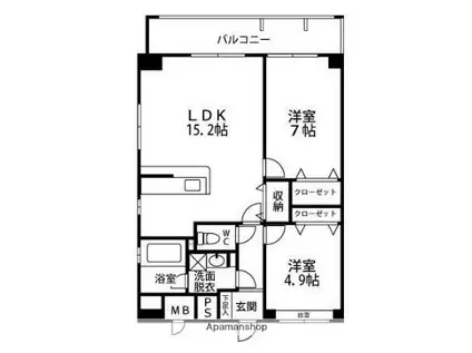 アルバクレスタ城崎(2LDK/4階)の間取り写真