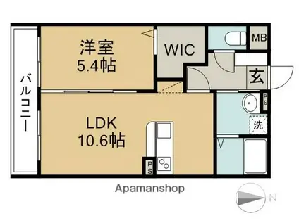 パークリジア高松東(1LDK/1階)の間取り写真