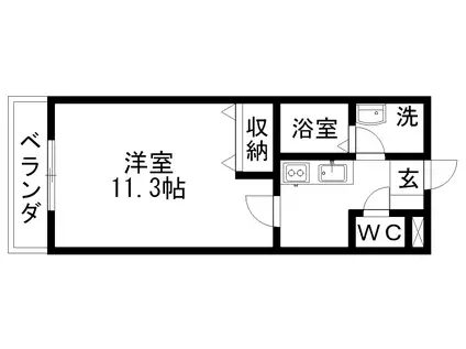 シーウィンドⅢ(1K/1階)の間取り写真
