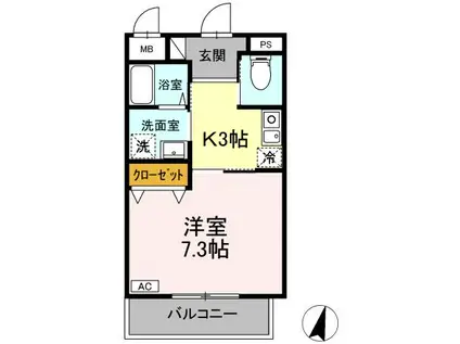 グラシア三川(1K/2階)の間取り写真