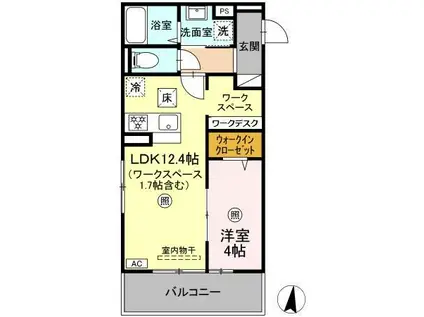 D-ROOM花高松(1LDK/1階)の間取り写真
