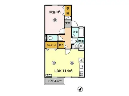 リブェールけやきⅢ(1LDK/2階)の間取り写真