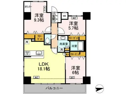 GLANZ KYOEI Ⅵ(3LDK/4階)の間取り写真