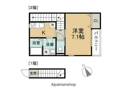 ルシャノワール猪野(1K/2階)の間取り写真