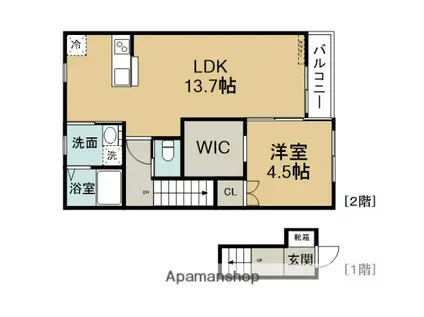 アスタリスクA(1LDK/2階)の間取り写真