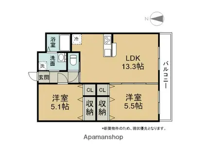 サンリバー三川(2LDK/1階)の間取り写真