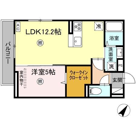 シャローム城原(1LDK/2階)の間取り写真