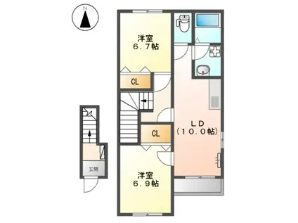 コンフォール皆春(2LDK/2階)の間取り写真