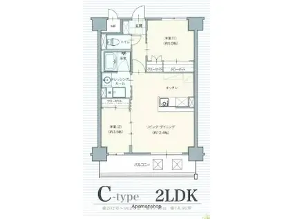 プレミアム・ラグ勢家(2LDK/7階)の間取り写真