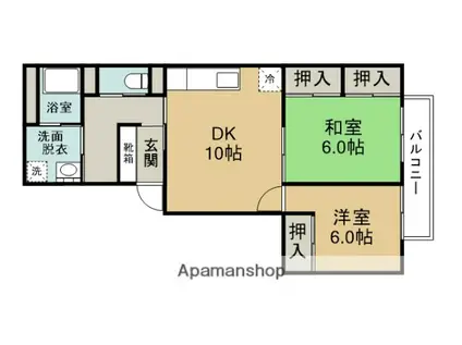 竹中ビル(2LDK/2階)の間取り写真