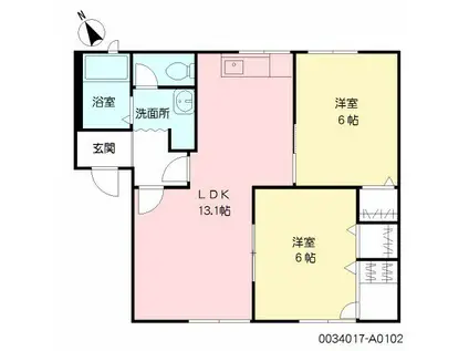 タウンコート A(2LDK/1階)の間取り写真