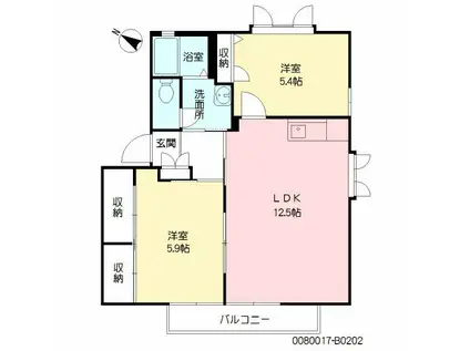 サニーパル B棟(2LDK/2階)の間取り写真