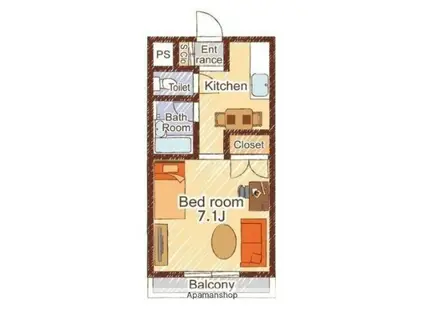 リルームス寒田A棟(1K/3階)の間取り写真