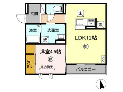 PREMILIFE大州浜(1LDK/1階)の間取り写真