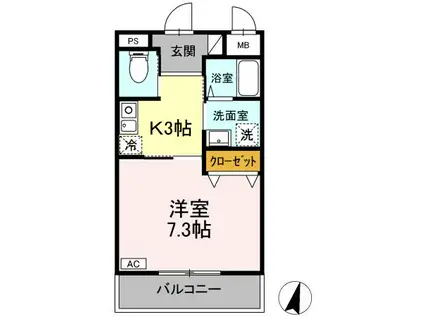 グラシア三川(1K/1階)の間取り写真