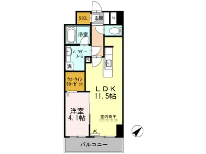 アルカーサル大道(1LDK/6階)の間取り写真