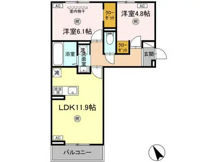 PREMILIFE政所 Ⅱ棟(2LDK/2階)の間取り写真