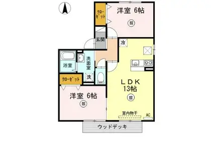 木もれびの杜1(2LDK/1階)の間取り写真