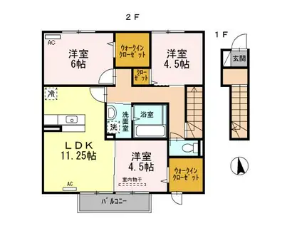 ヴォンエルフ古国府C棟(3LDK/2階)の間取り写真