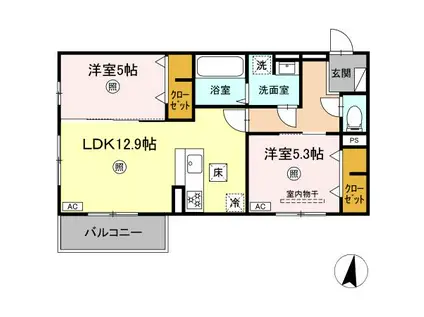 PREMILIFE日岡(2LDK/1階)の間取り写真