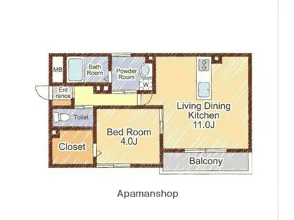 ラニカイ(1LDK/1階)の間取り写真