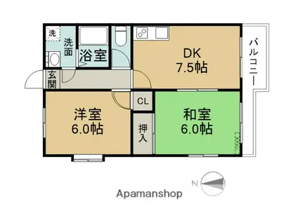 三洋コーポNO7(2DK/4階)の間取り写真