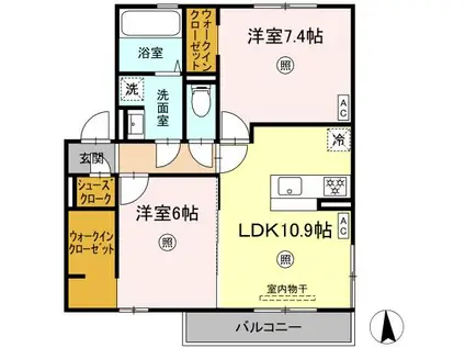 WISTERIA GARDEN(2LDK/2階)の間取り写真