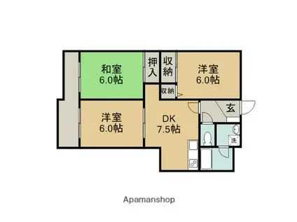 ディアコート6番館(3DK/1階)の間取り写真