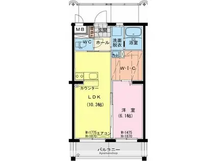 日向・永江1丁目マンション(1LDK/2階)の間取り写真