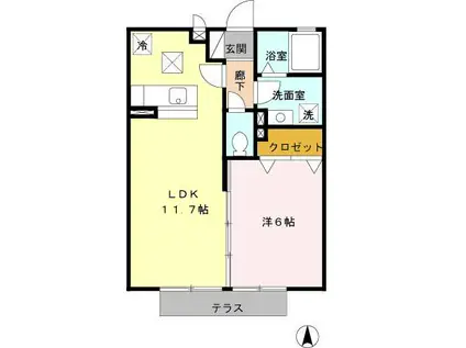 ハッピネス郡元(1LDK/1階)の間取り写真