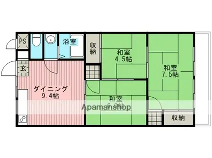 ひまわりマンション(3DK/1階)の間取り写真