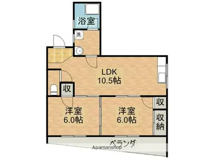 丸久第10ビル(2LDK/6階)の間取り写真
