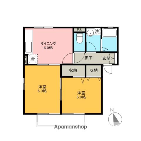 セジュール楽楽C棟(2DK/2階)の間取り写真
