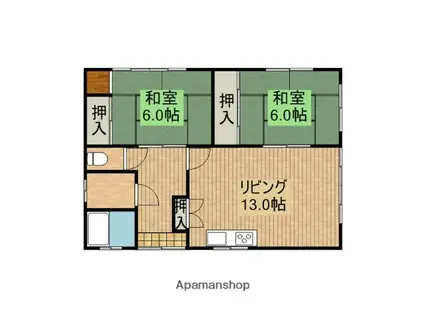日豊本線 都城駅 バス乗車時間:10分 早水バス停で下車 徒歩1分 1階建 築34年(2LDK)の間取り写真