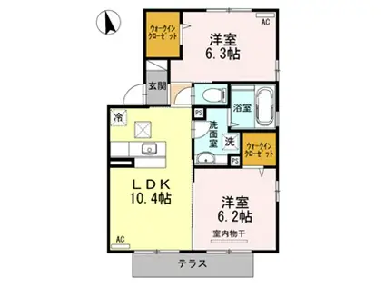 ガレンド吉尾 A棟(2LDK/1階)の間取り写真