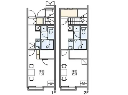 レオネクストエルビエンⅡ(1K/1階)の間取り写真