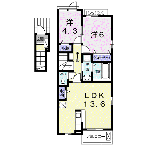 サニー Ⅰ(2LDK/2階)の間取り写真