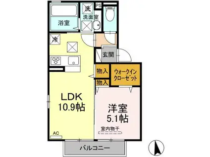 セジュールエクラ C棟(1LDK/1階)の間取り写真