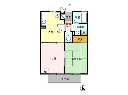 アメニティK(2K/2階)の間取り写真